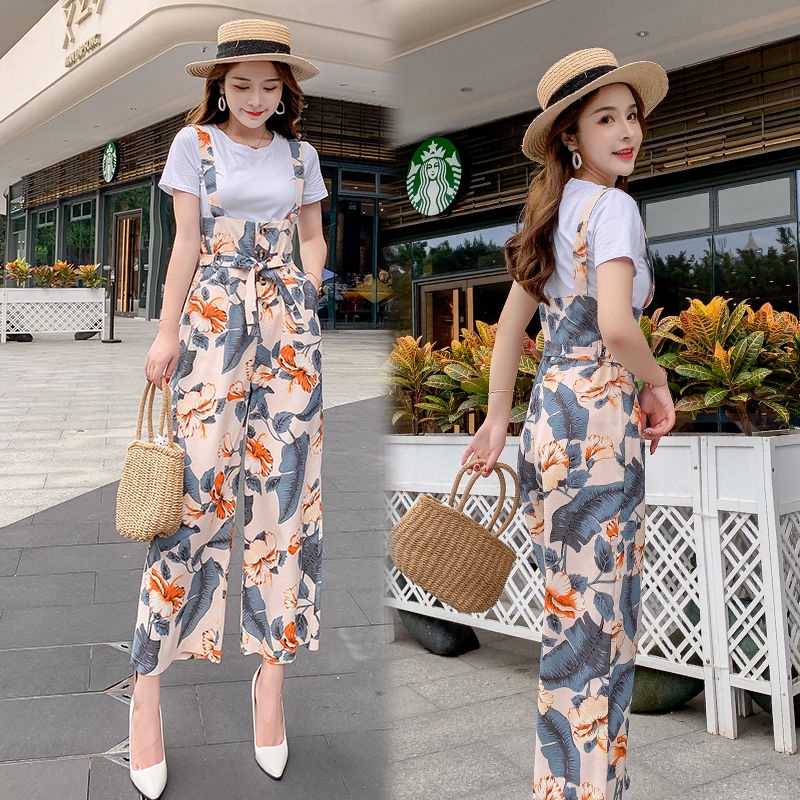 Áo Liền Quần Hai Dây Vải Voan Ống Rộng Dài Đến Mắt Cá Chân Eo Cao Phong Cách Mới Mùa Hè Cho Nữ