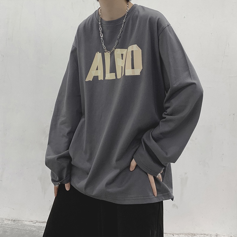 Áo thun dài tay dáng rộng phong cách trẻ trung cho nam size M-5XL