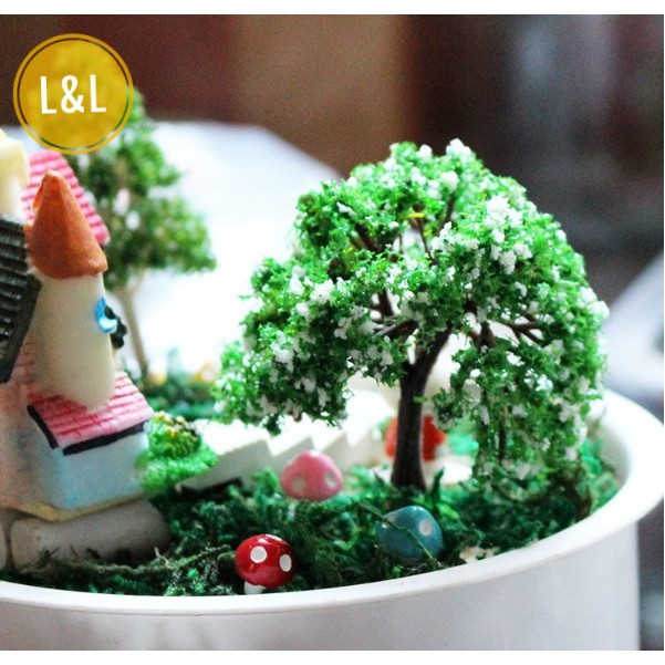 Cây nhựa màu xanh trang trí tiểu cảnh, nhà búp bê, chậu cây, làm mô hình xanh