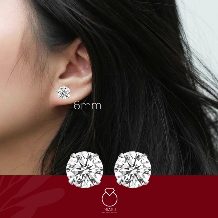 Bông tai hoa tai đá nụ tròn bạc Ý S925 MiASJ kết đá Cz cao cấp siêu sáng nhiều size
