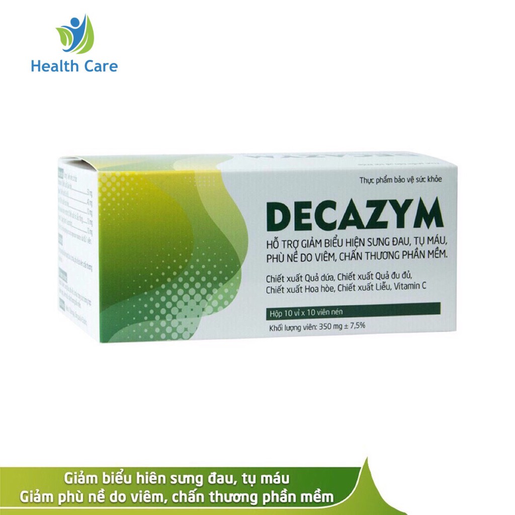 Viên uống hỗ trợ giảm viêm, sưng, chấn thương phần mềm Decazym Hộp 10 vỉ x 10 viên