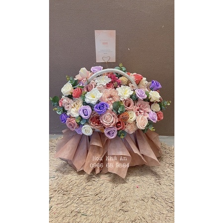 [Khai trương, sinh nhật] Lẵng khai trương siêu cao cấp, kt 45x50cm. Hoa sáp mix hoa lụa cao cấp