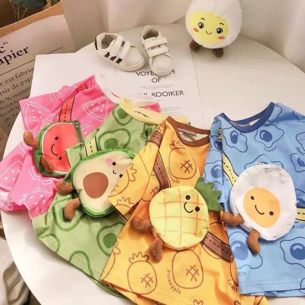 Áo Thun Cộc Tay Có Túi Hình Hoa Quả Cho Bé Trai Và Bé Gái Từ 8Kg Đến 32Kg Gumball Shop