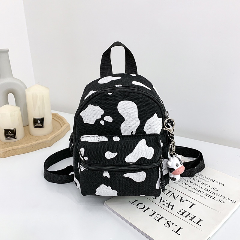 Ba Lô Vải Canvas Họa Tiết Bò Sữa Dễ Thương Phong Cách Harajuku Cho Nữ
