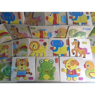 Combo 5 miếng ghép hình động vật 3D dễ thương bằng gỗ cho bé, có thể kết hợp học tiếng Anh