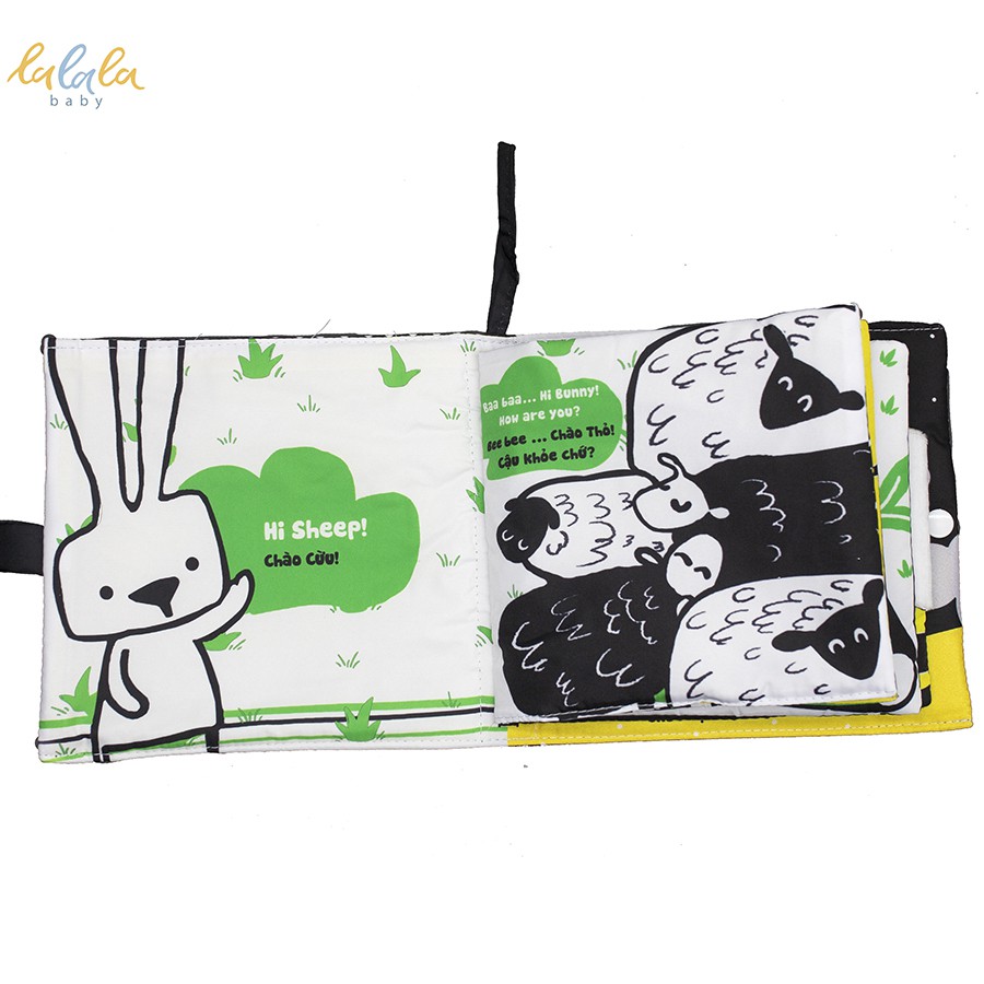 Sách vải Lalala baby, song ngữ kích thích thị giác: Let's go Bunny/ Đi Nào Thỏ Trắng kích thước 18x18 cm 12 trang