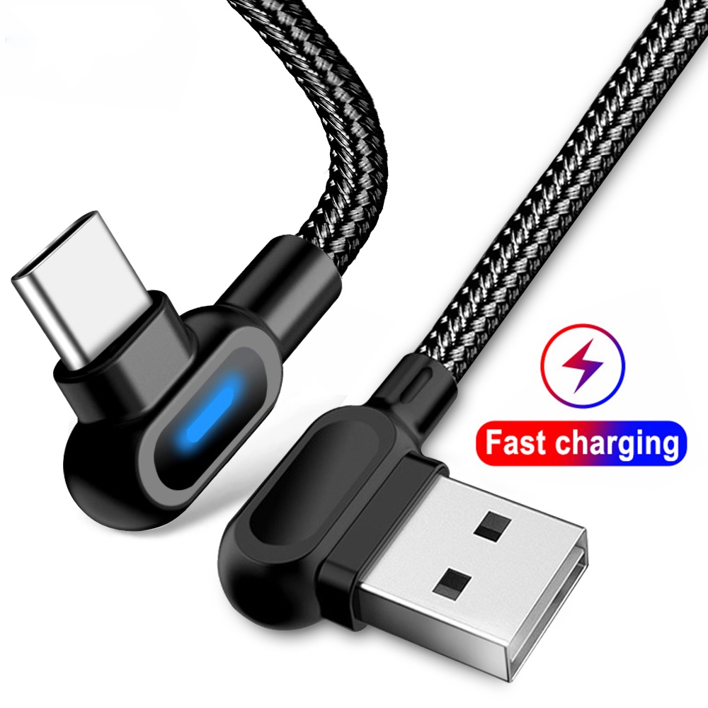 Dây Cáp Sạc Nhanh USB Micro USB / Type C 2.4A Có Đèn LED 90 Độ Chuyên Dụng Cho Android