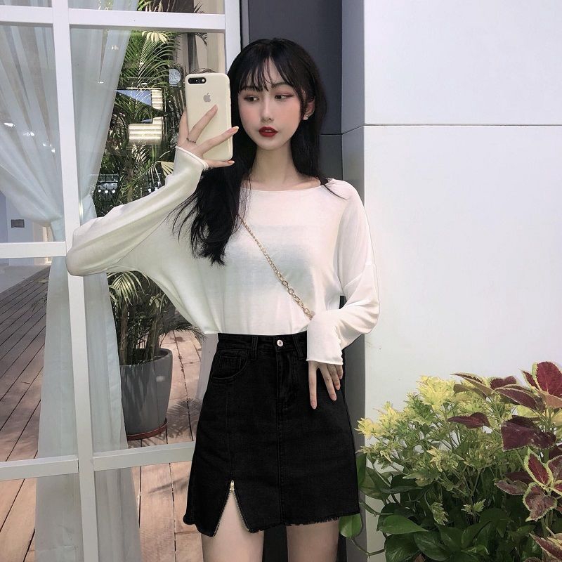 Chân váy jean Màu Đen Lưng Cao Dáng Ôm Thời Trang Mùa Hè Phong Cách Hàn Quốc