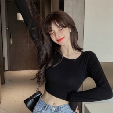 Áo Croptop Body Dài Tay Madela Dáng ôm cổ tròn