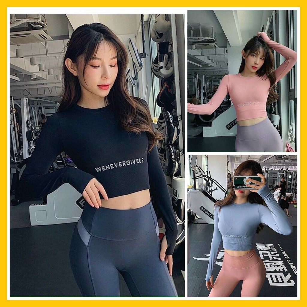 Áo Tập Gym Nữ [CROPTOP] Dệt Tay Dài GiveUp Cao Cấp [ĐỒ TẬP GYM NỮ]