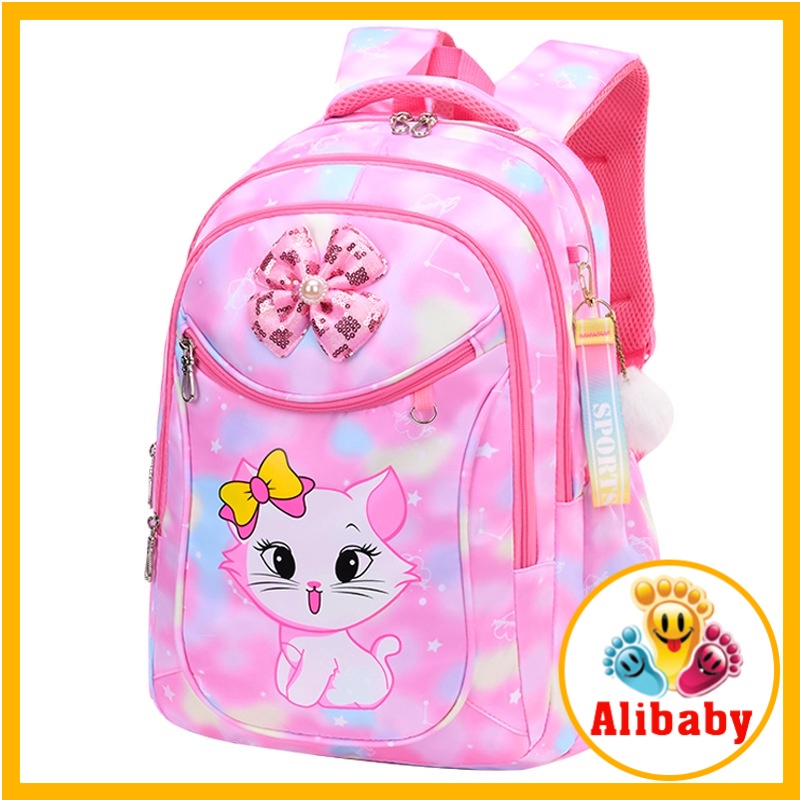 Balo Cho Bé Gái Mèo Hello Kitty Đi Học Tiểu Học Siêu Nhẹ, Chống Nước (Tặng móc khóa xinh như hình) E596