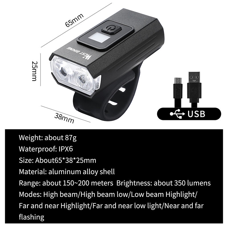 Đèn LED 2 * T6 USB Có Thể Sạc Lại Với Màn Hình Nguồn Xe Đạp Ánh Sáng Đèn Pha Xe Đạp Địa Hình Chống Nước IPX6-168-Digital