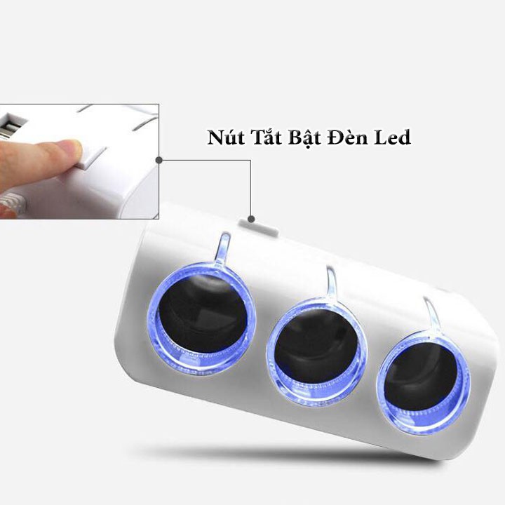 [Mã LIFEAUMAY giảm 10% tối đa 30k đơn 150k] Bộ Tẩu Chia Sạc Oto - Chia 3 Cổng Tẩu Và 2 Cổng USB,Ver1