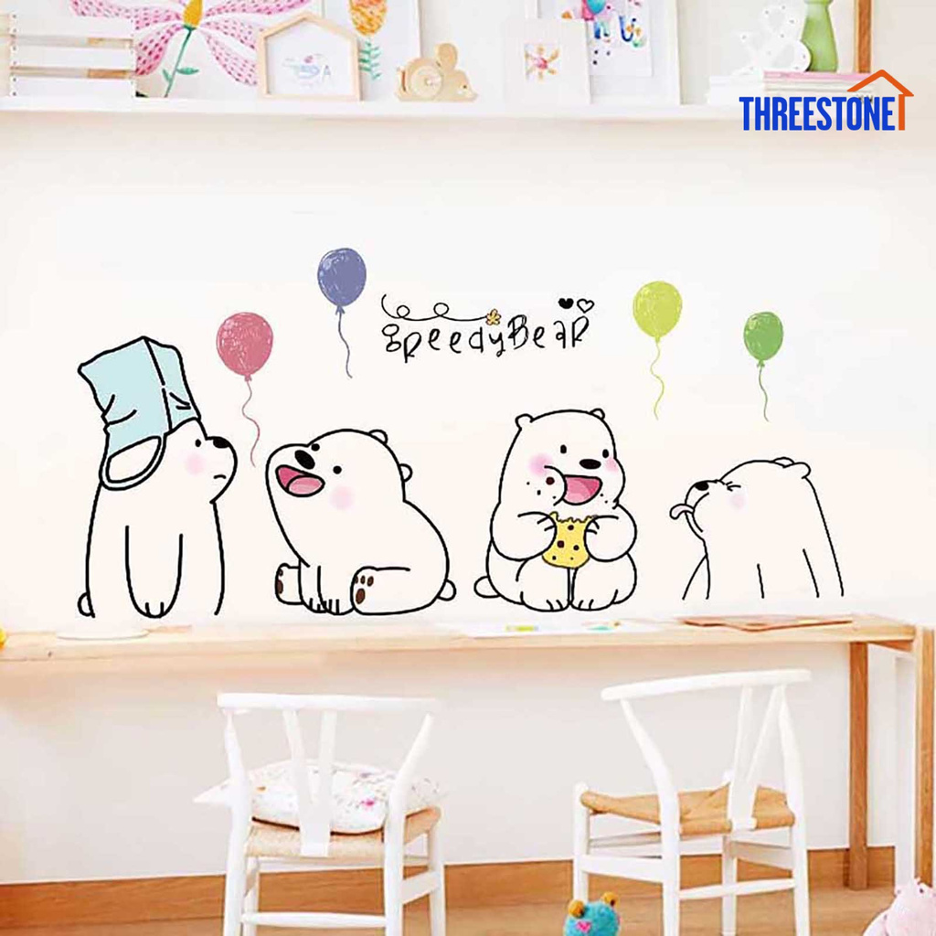 Giấy dán tường hình gấu Rilakkuma dễ thương có thể tháo gỡ trang trí phòng bé
