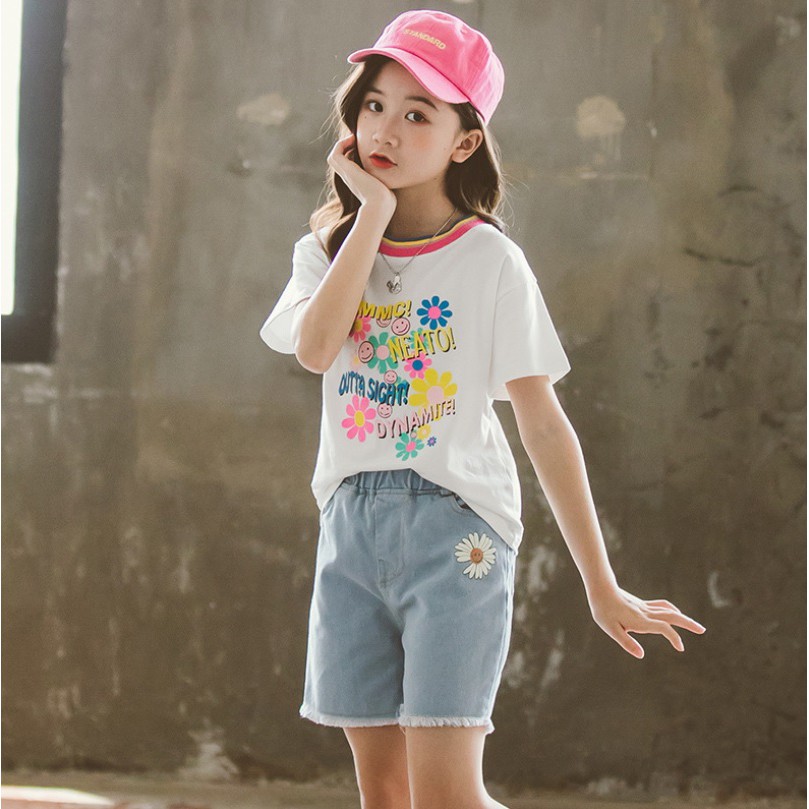 Áo phông 100% cotton bé gái size đại 26 đến 43kg M009