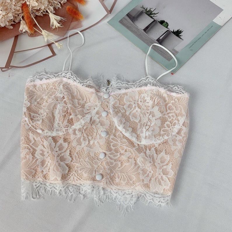 Áo 2 Dây Corset Phối Ren Có Lót Trong Ngực Kiểu Sexy Đen Trắng Nude DRAHD02