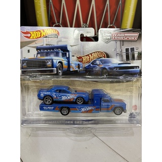 Xe mô hình đồ chơi bánh cao su hotwheels 1:64 premium - team transport - '18 dodge challenger srt demon - retro rig