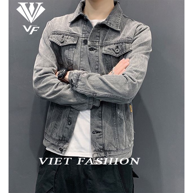 ÁO KHOÁC JEAN NAM CAO CẤP XÁM LÔNG CHUỘT HÀNG NEW VIETFSHION VF02