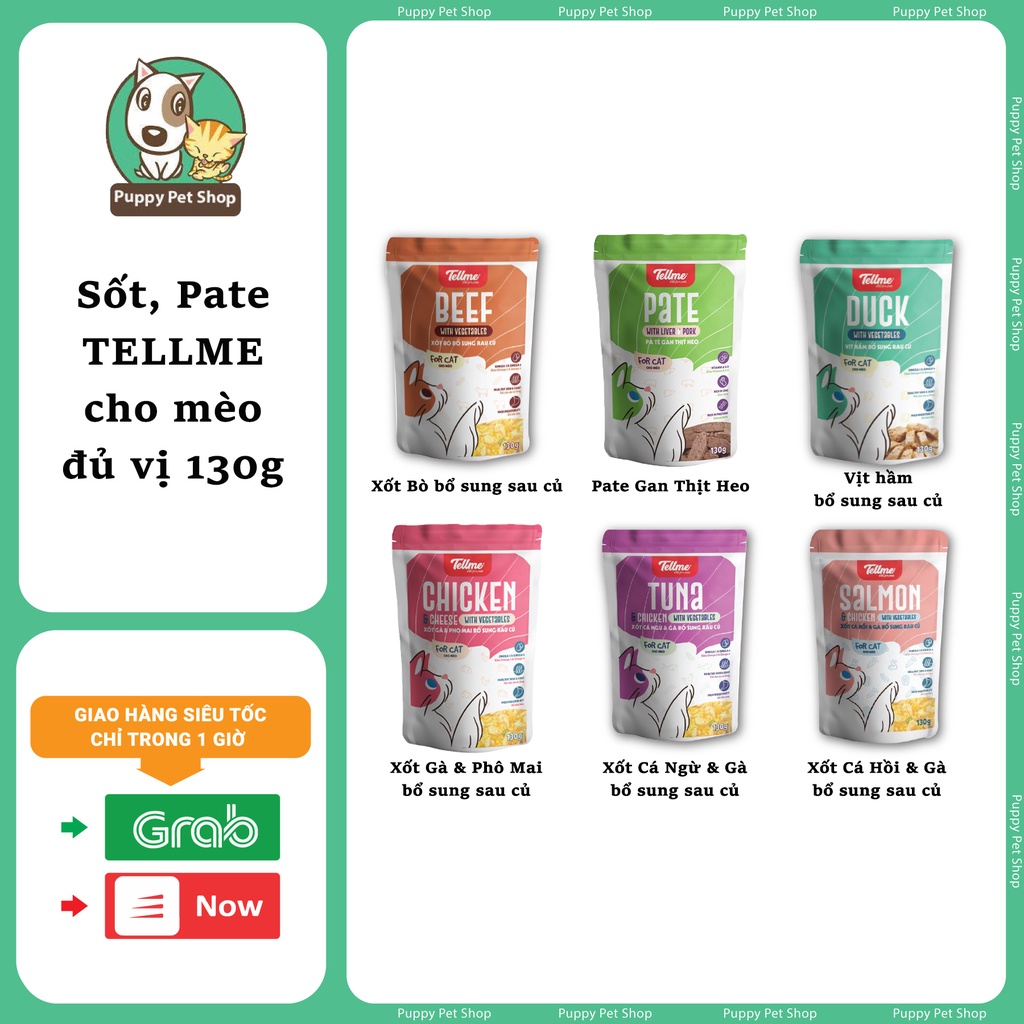 SỐT, PATE  TELLME DÀNH CHO MÈO 130G ĐỦ VỊ