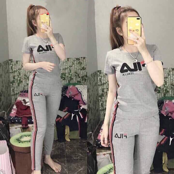 Đồ bộ nữ vải cotton thieu logo mềm mại thoáng mát không xù không chùn | BigBuy360 - bigbuy360.vn