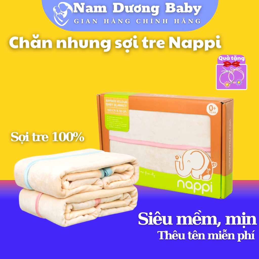 Chăn cho bé sơ sinh Nappi - Chăn cho bé phủ nhung được làm từ 100% sợi tren tự nhiên [ Miễn phí thêu tên cho bé ]