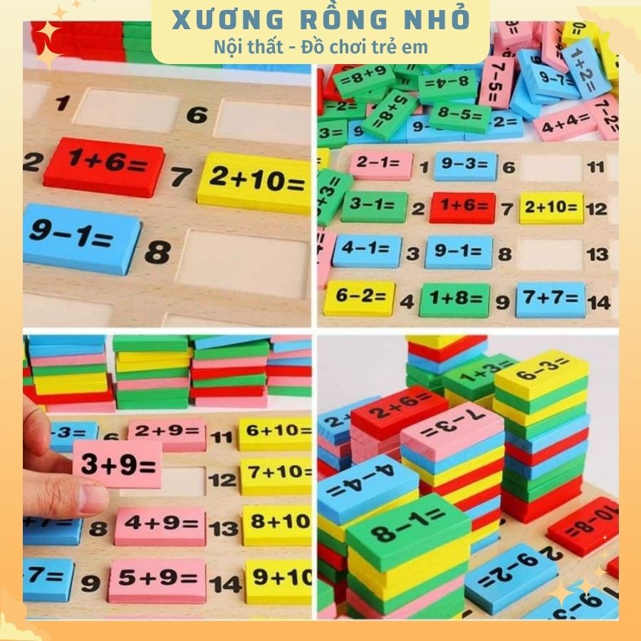 Đồ chơi Domino 110 quân bằng gỗ [Domino toán học - Ghép hình - Bộ xếp hình cho bé]
