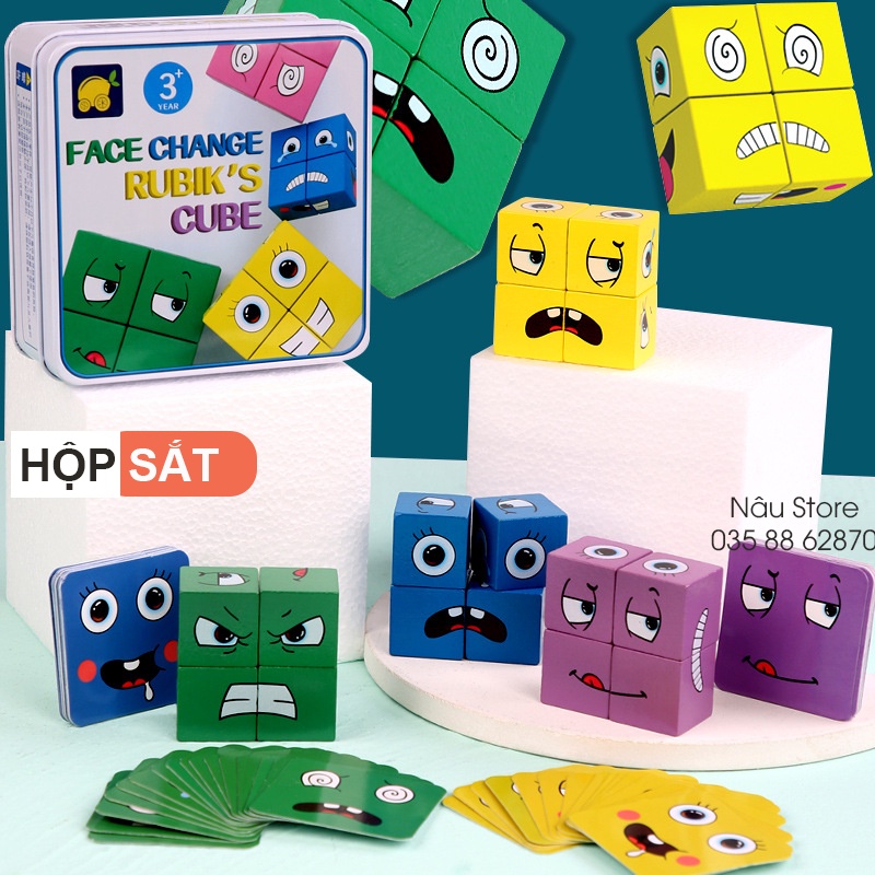 Khối Gỗ Xếp Hình Biểu Cảm Khối Rubik Hình Mặt Cười Face Change Rubik Cube Khối Lập Phương Cảm Xúc Màu Sắc Thú Vị Cho Bé