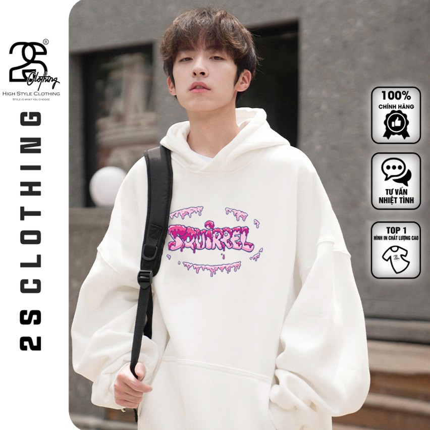 Hoodie Nam Form Rộng Kiểu Dáng Hàn Quốc 2s Clothing Áo Nỉ Mũ Siêu Rộng Ấm Áp In Chữ Squirrel TV5015