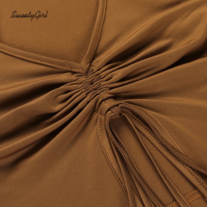 Áo croptop tay dài cổ chữ V xếp ly màu sắc ngọt ngào thời trang cho nữ