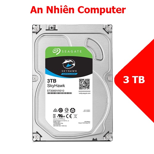 Ổ cứng HDD 3.5" SEAGATE BarraCuda -Skyhawk 3TB SATA 7200RPM- Chính Hãng - Bảo Hành 24 Tháng 1 đổi 1- Refurbished