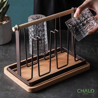 Giá up cốc kim loại (Kèm khay gỗ)