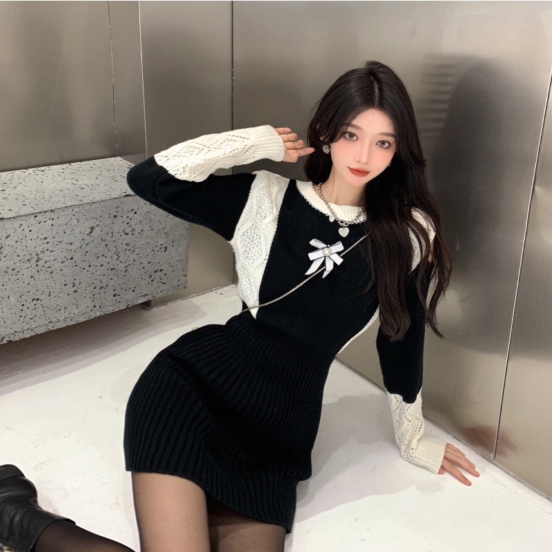 Đầm len Perty mừng năm mới thời trang mùa thu phong cách Hàn Quốc cho nữ