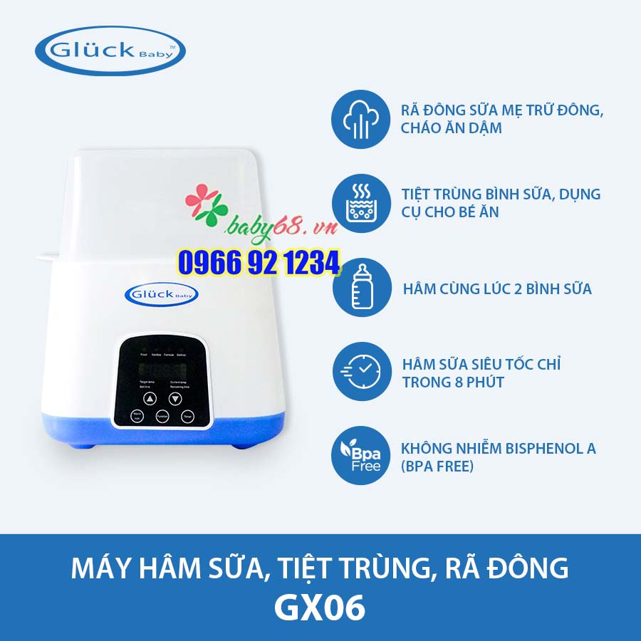 Máy tiệt trùng bình sữa, hâm nóng và rã đông Gluck GX06