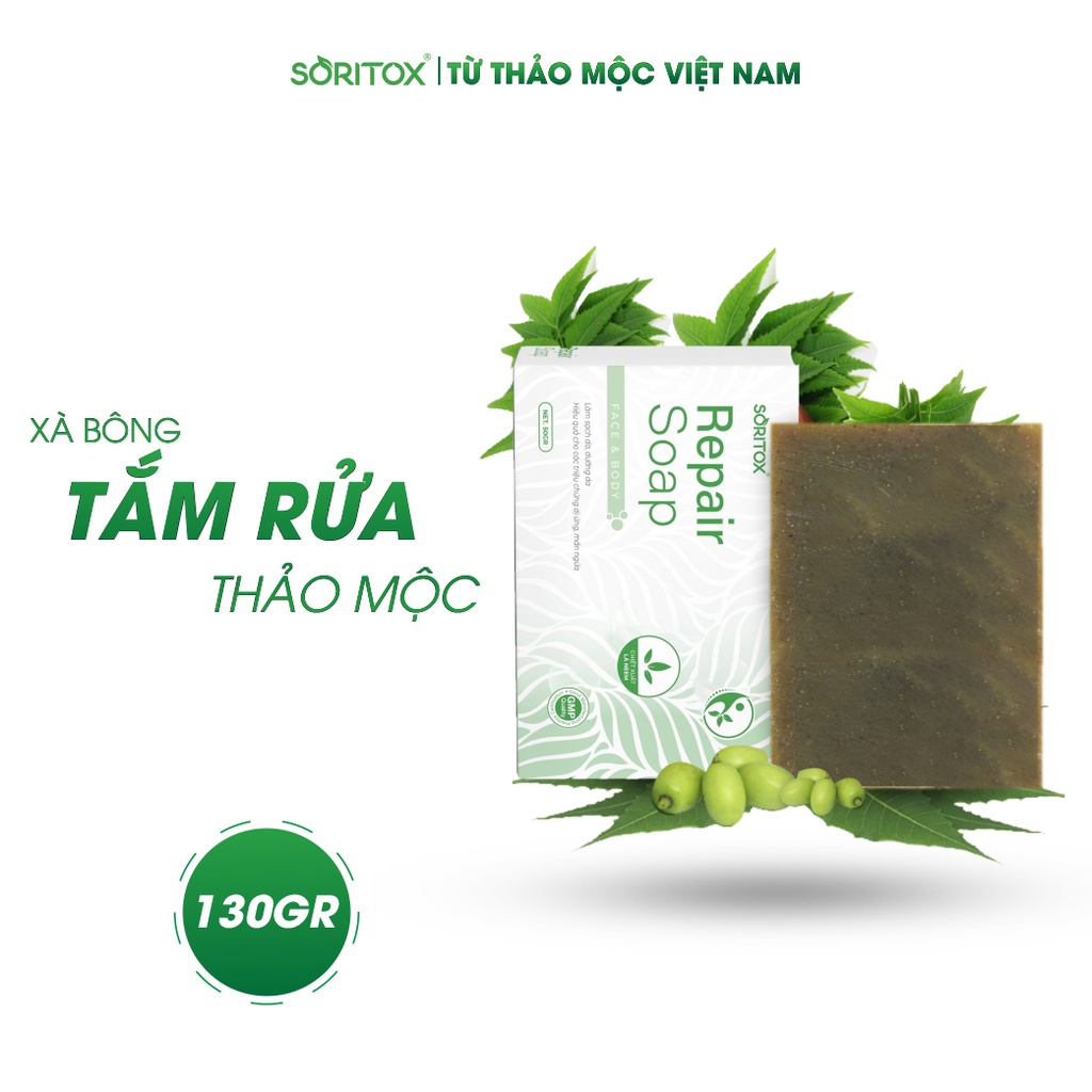 Xà phòng thảo dược Soritox Soap 130GR - Hỗ trợ chăm sóc da, mờ thâm, sạch mụn Handmade