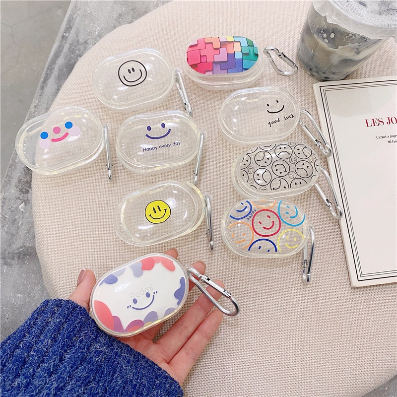 Vỏ Bọc Hộp Sạc Tai Nghe Trong Suốt Hình Mặt Cười Dễ Thương Cho Redmi Airdots 3