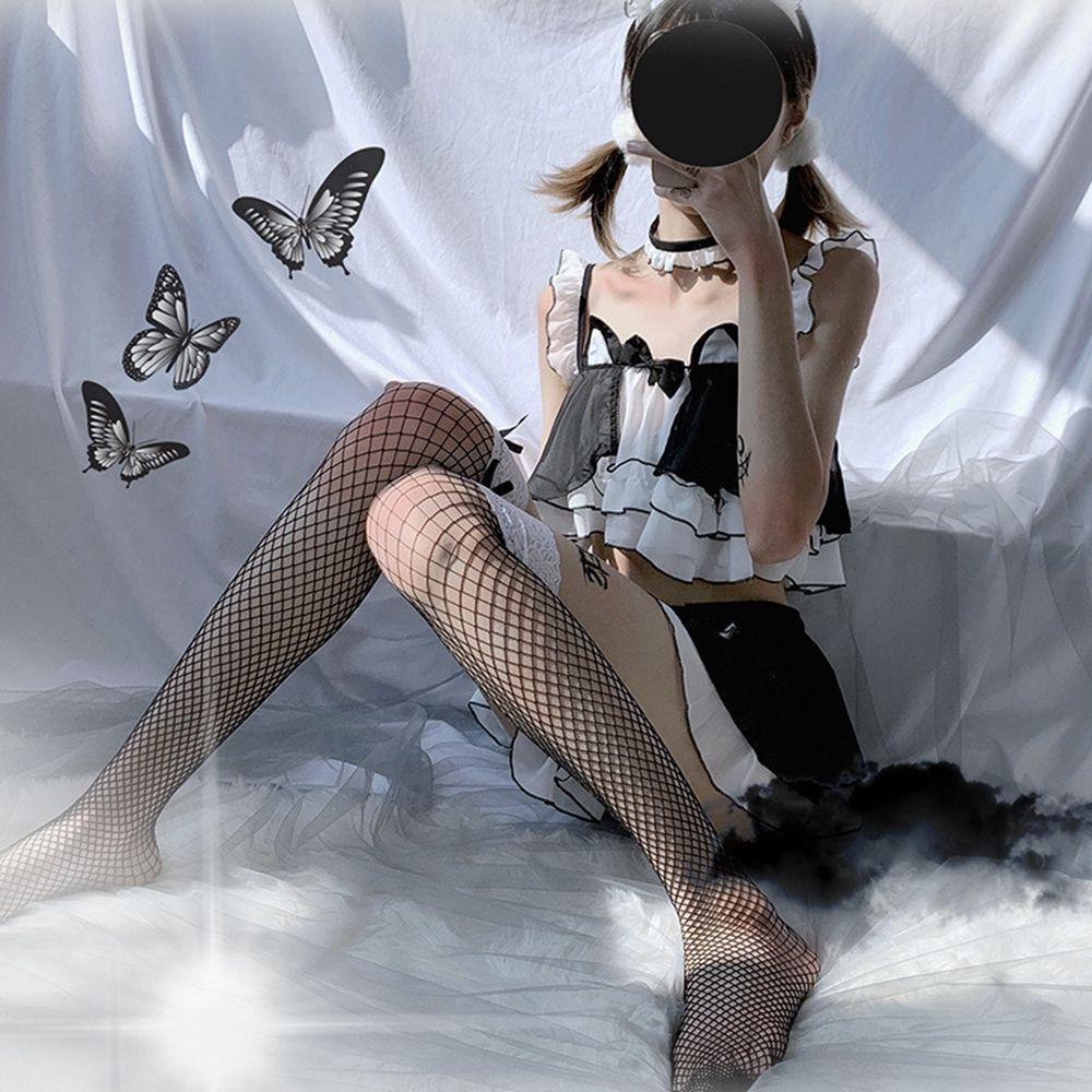 QQMALL Vớ Lưới Đính Nơ Hóa Trang Công Chúa Lolita Nhật Bản Ngọt Ngào Cho Nữ