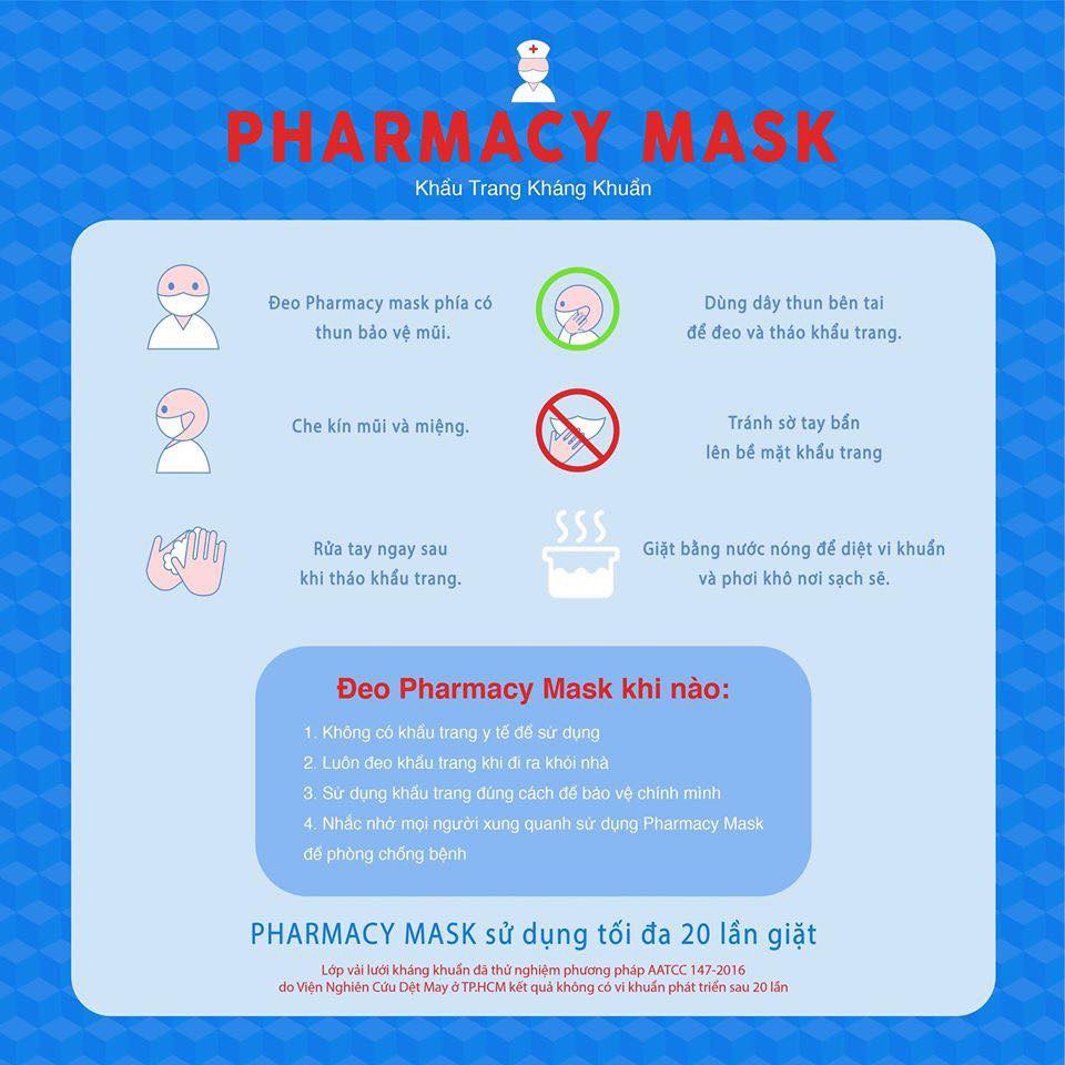 Khẩu Trang Vải Kháng Khuẩn,Kháng Bụi ,Chống Tia UV PHARMACY MASK 3 Lớp (HÀNG CÔNG TY) | BigBuy360 - bigbuy360.vn