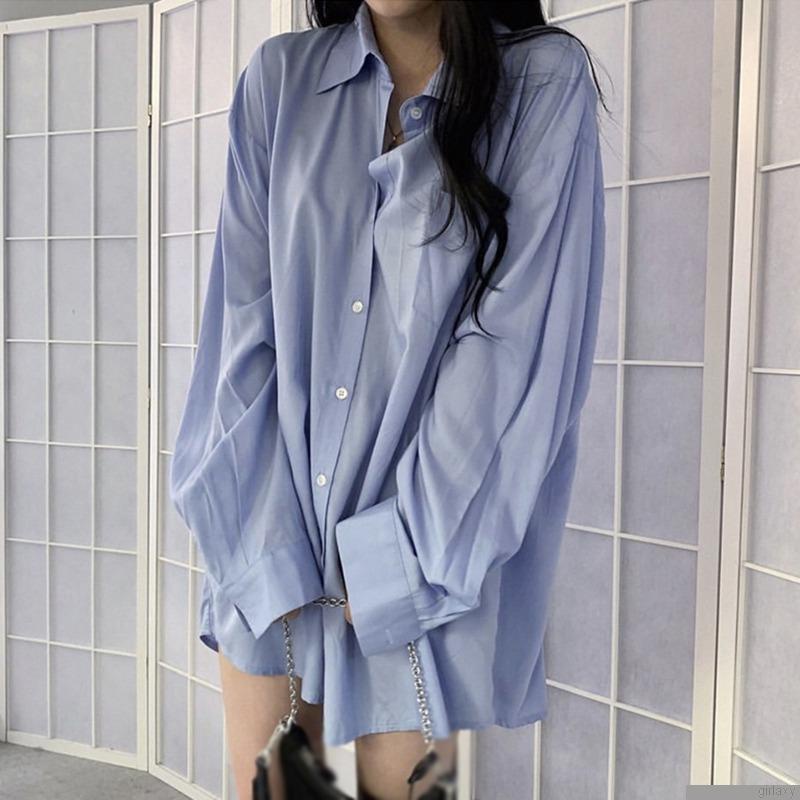 Áo sơ mi tay dài dáng rộng màu sắc vintage thời trang công sở cho nữ