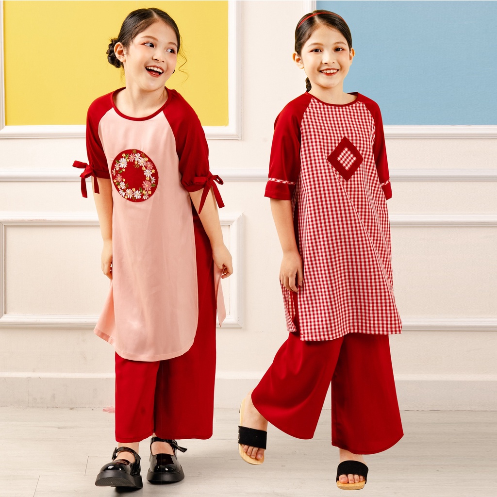 Áo dài tết cách tân màu đỏ cho bé gái, bé trai Econice G2. Size váy trẻ em 3, 4, 5, 6, 7, 8, 9, 10, 11, 12 tuổi – ecoNice >>> top1shop >>> shopee.vn