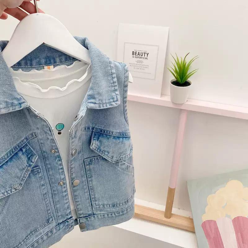 Áo Khoác Denim Sát Nách Mềm Mại Phong Cách Nhật Hàn Thời Trang Xuân Thu 2022 Cho Bé