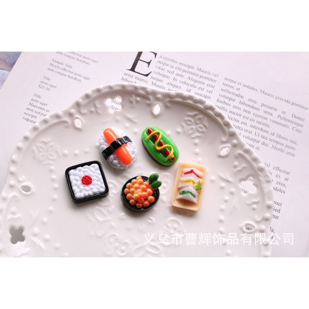 Charm (C255) slime/ Dụng Cụ Charm Trang Trí  [Ko Keo &amp; Nút]  Hình Bánh &amp; Sushi (2.0x2.5 cm)