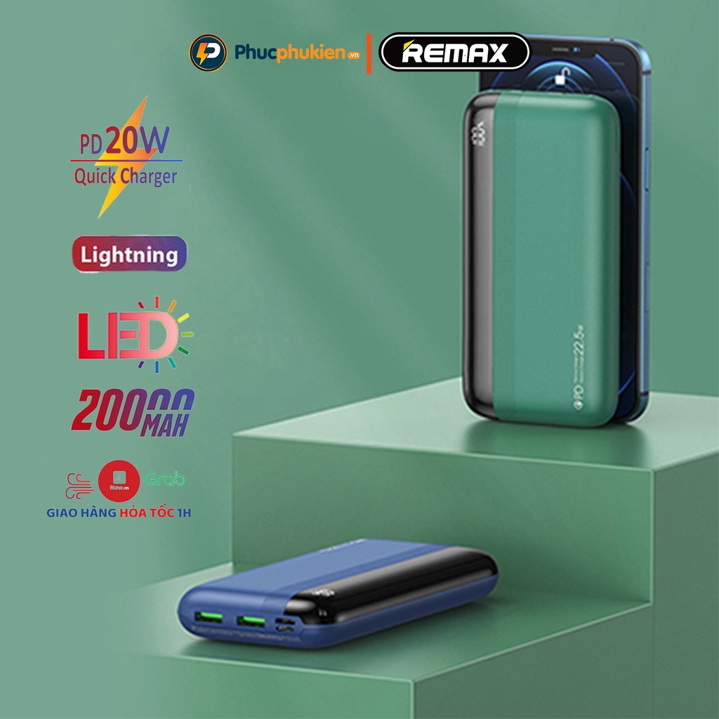 Sạc dự phòng 20000mah chính hãng Remax RPP180 sạc nhanh iPhone 18w và 20w sạc 3 thiết bị cùng lúc - Phúc Phụ kiện