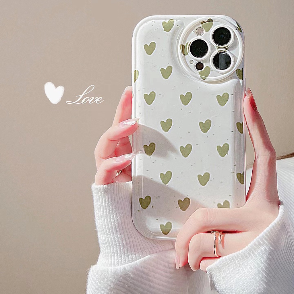 Ốp Điện Thoại Họa Tiết Trái Tim Màu Xanh Lá Cho Iphone 13 7 + 8 Plus SE 2020 XS XR 11 12 PRO MAX