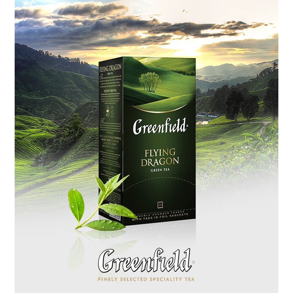 Trà túi lọc Greenfield của Nga - Trà xanh, trà thảo mộc Greenfield hộp 25 gói x 1g