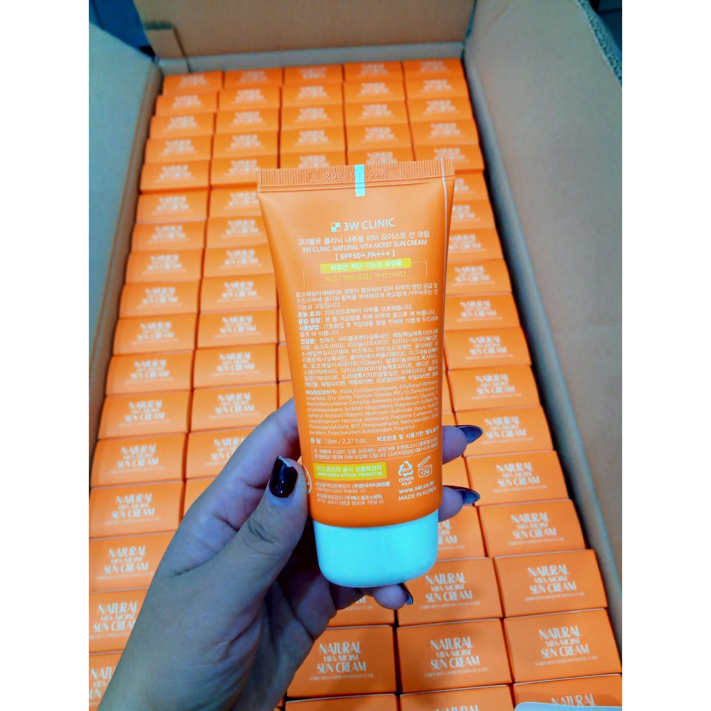 KEM CHỐNG NẮNG 3W CLINIC NATURAL VITA-MOIST SUN CREAM SPF50+ PA++++ (Cam)