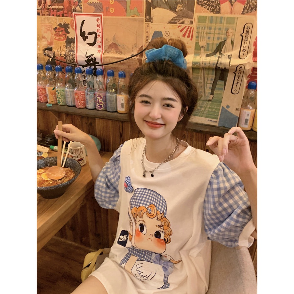 Áo Thun Ngắn Tay In Họa Tiết Hoạt Hình Phong Cách Hàn Quốc Thời Trang Cho Nữ