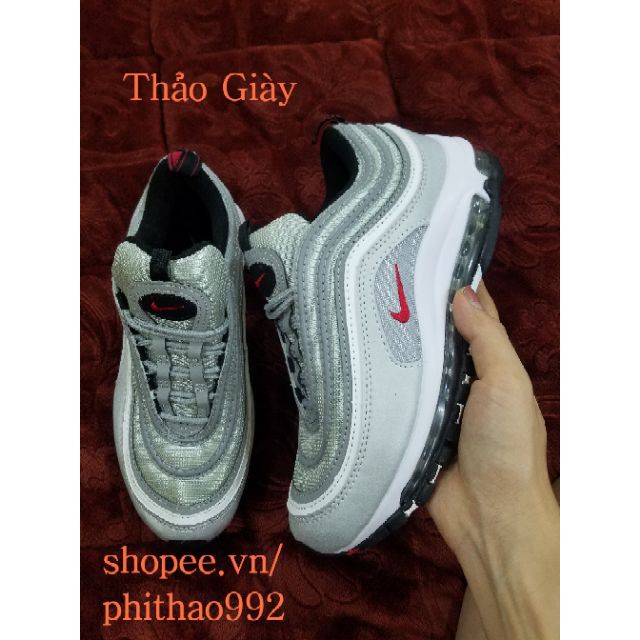 Giày sneaker air 97 màu bạc (xám) phản quang cao cấp -v12