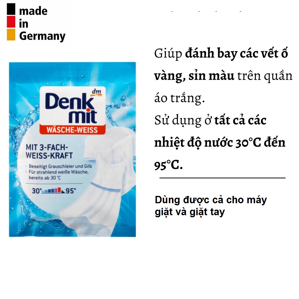 Bột tẩy trắng quần áo Denkmit siêu sạch chính hãng Đức, không mùi không gây hại da tay hiệu quả gấp ba lần