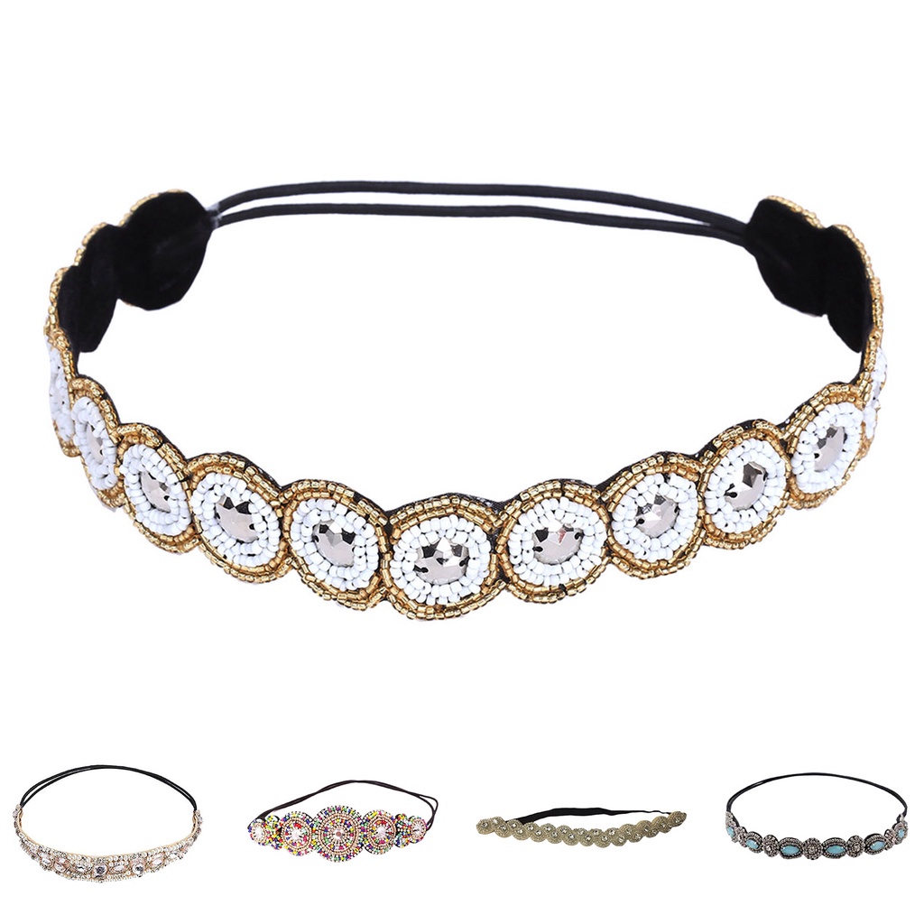 Băng Đô Cài Tóc Co Giãn Đính Đá Phong Cách Bohemian Thời Trang Cho Nữ