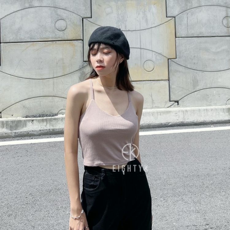 [EIGHTYK] Áo Hai Dây Thun Croptop Cổ Tim
